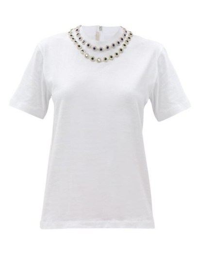 CHRISTOPHER KANE Crystal-embellished white cotton-jersey T-shirt - flipped