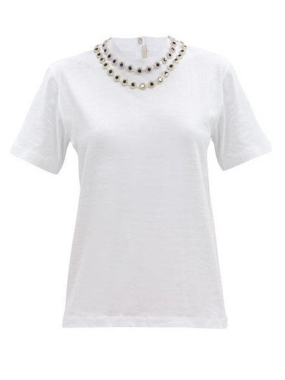 CHRISTOPHER KANE Crystal-embellished white cotton-jersey T-shirt