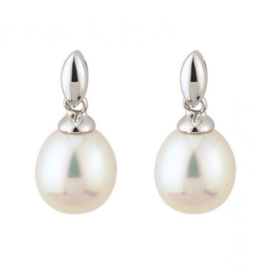 9CT WHITE GOLD FRESHWATER CULTURED PEARL EARRINGS – Fraser Hart – white freshwater cultured pearl suspended from a contemporary white gold setting - flipped