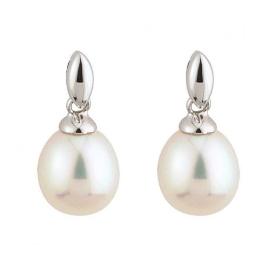 9CT WHITE GOLD FRESHWATER CULTURED PEARL EARRINGS – Fraser Hart – white freshwater cultured pearl suspended from a contemporary white gold setting