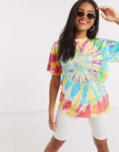 Daisy Street oversized t-shirt in tie dye with daisy swirl / multicoloured tee