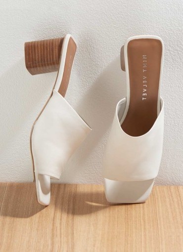MINT VELVET Dotty Off-White Leather Mules | block heel mule - flipped