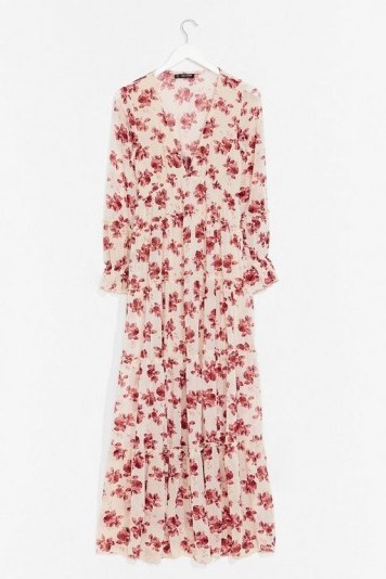 NASTY GAL Drop It Meadow Floral Maxi Dress – nude printed dresses - flipped