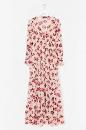 NASTY GAL Drop It Meadow Floral Maxi Dress – nude printed dresses