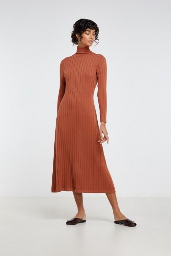 EDEN KNIT DRESS – Elka Collective – Ribbed Viscose blended yarn – Figure hugging silhouette – Slight A-line shape through the skirt – Long sleeves – High roll neck - flipped