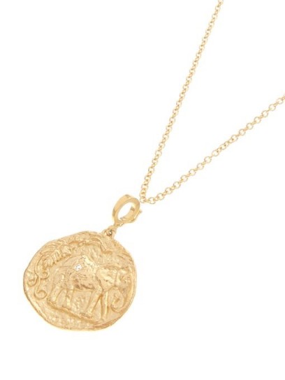 AZLEE Elefante diamond & 18kt gold necklace ~ round pendants ~ ancient look coin pendant necklaces