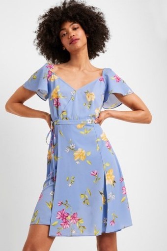 FRENCH CONNECTION EME CREPE FAUX WRAP DRESS in BELLA BLUE MULTI - flipped
