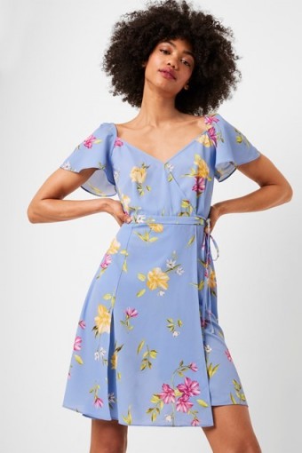 FRENCH CONNECTION EME CREPE FAUX WRAP DRESS in BELLA BLUE MULTI
