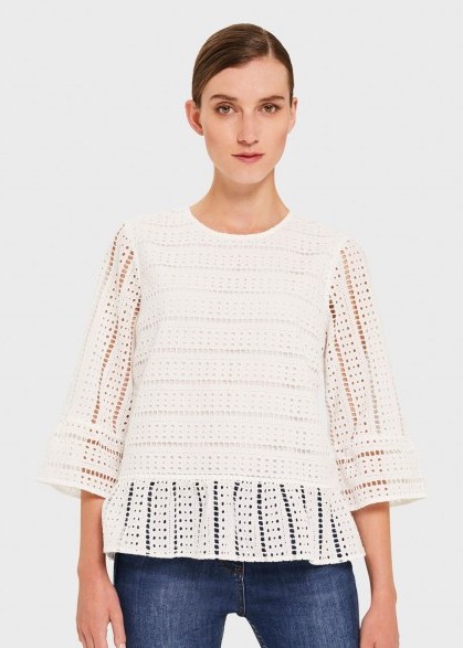 HOBBS EMELIE COTTON EMBROIDERED TOP ~ ivory semi sheer tops - flipped