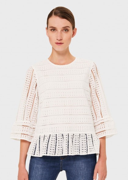 HOBBS EMELIE COTTON EMBROIDERED TOP ~ ivory semi sheer tops