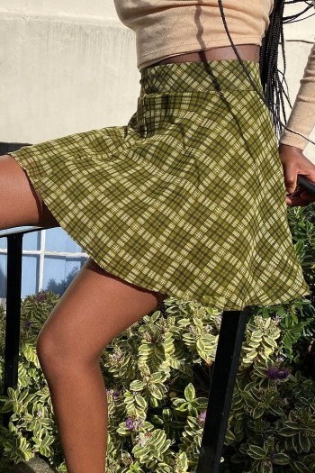 UO Isla Check Circle Mini Skirt Green - flipped