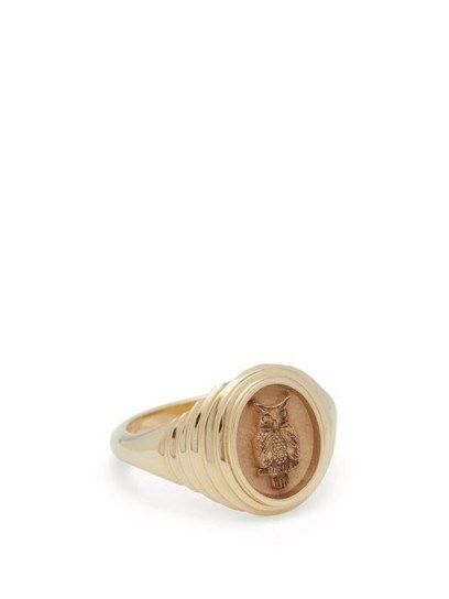 RETROUVAI Fantasy Owl 14kt gold signet ring / owls - flipped