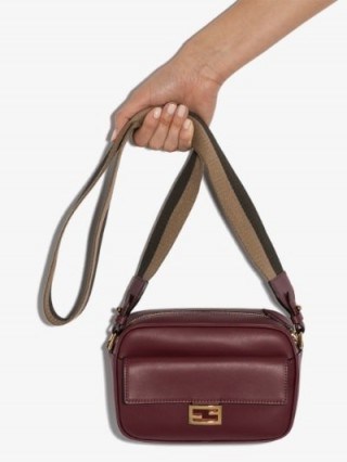 Fendi Burgundy Red Baguette Leather Camera Bag / designer crossbody - flipped