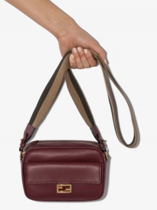 Fendi Burgundy Red Baguette Leather Camera Bag / designer crossbody