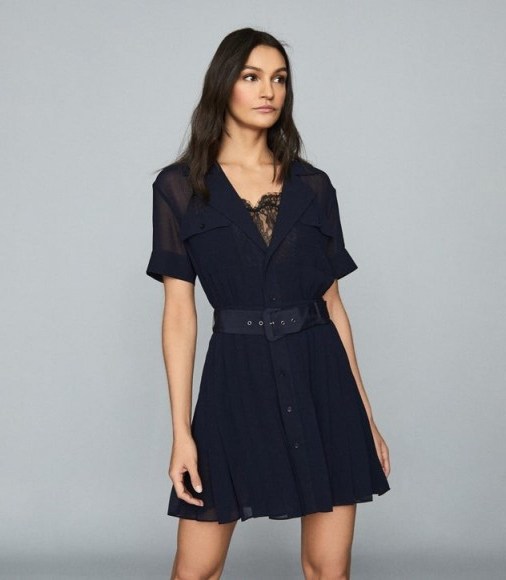 REISS FIONA LACE TRIM UTILITY DRESS NAVY ~ dark blue summer dresses - flipped