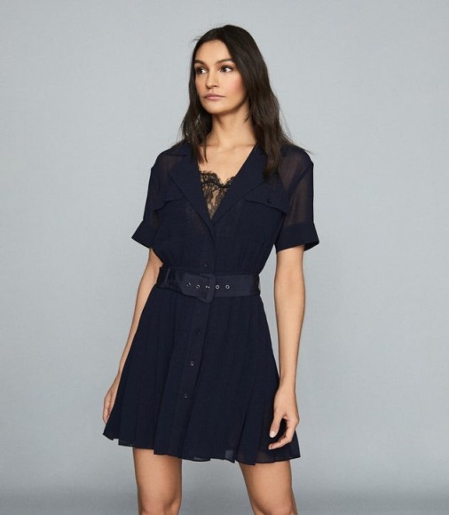 REISS FIONA LACE TRIM UTILITY DRESS NAVY ~ dark blue summer dresses