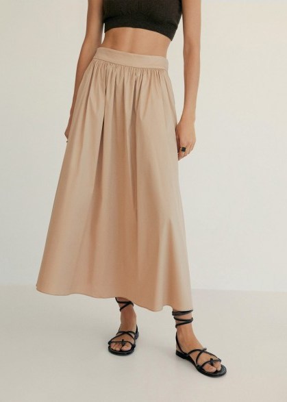 MANGO ELNA Flared long skirt beige | efforless summer style - flipped