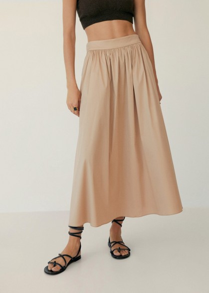 MANGO ELNA Flared long skirt beige | efforless summer style