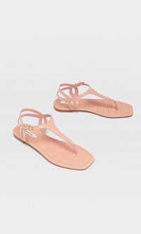 stradivarius Flat sandals with embossed detail pink