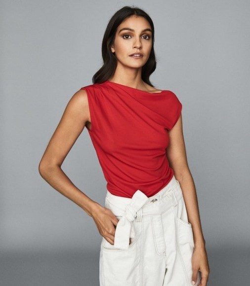 REISS FLAVIA JERSEY HIGH NECK TOP RED / chic tops - flipped