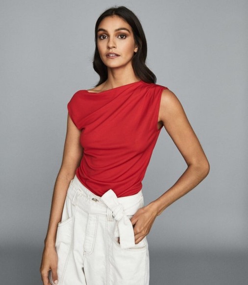 REISS FLAVIA JERSEY HIGH NECK TOP RED / chic tops