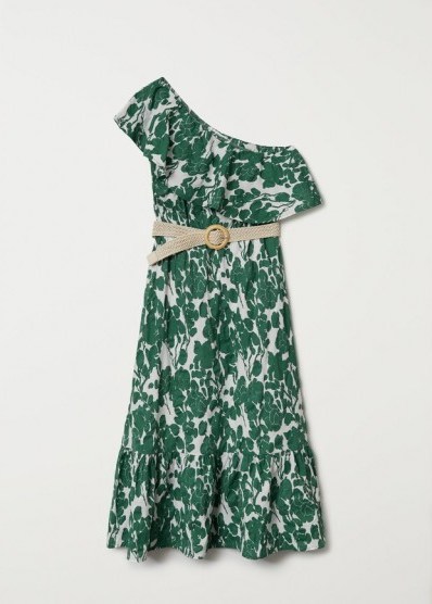 MANGO GLORIA Floral print dress / green one shoulder dresses - flipped