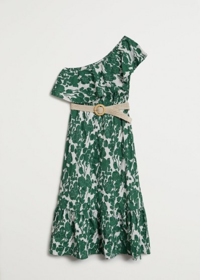 MANGO GLORIA Floral print dress / green one shoulder dresses