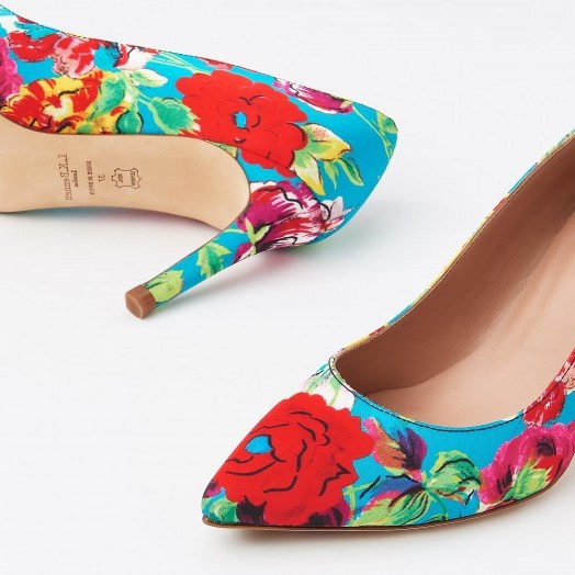 L.K. BENNETT FLORET PEONY PRINT SILK POINTED TOE COURTS / bright court shoes - flipped