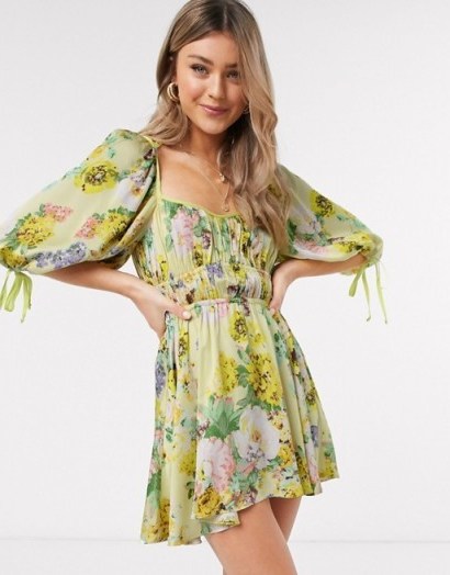 For Love & Lemons Leigh floral mini dress in buttercream - flipped