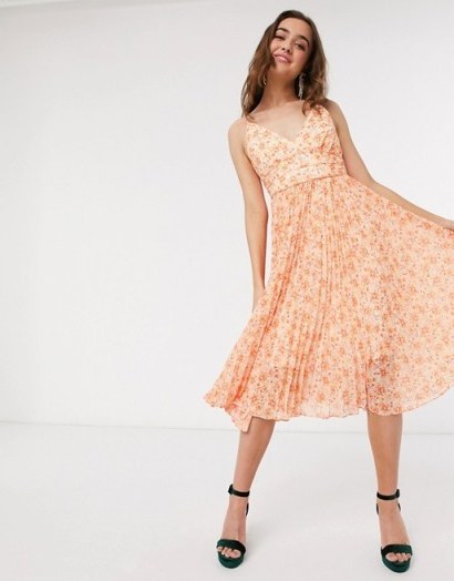 Forever New Petite pleated midi dress in orange floral - flipped