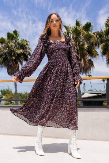 NASTY GAL Forget What You Shirred Floral Midi Dress / floaty summer dresses
