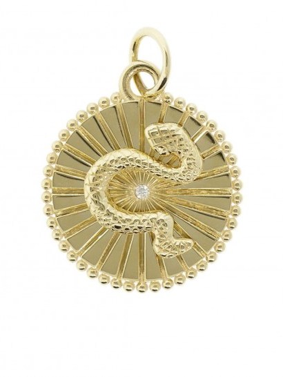 Foundrae 18kt yellow gold Baby Wholeness diamond medallion / snake disc pendants - flipped