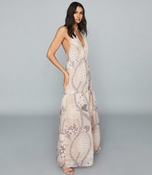 REISS FREDDIE PRINTED MAXI DRESS PALE NUDE / summer evening dresses - flipped