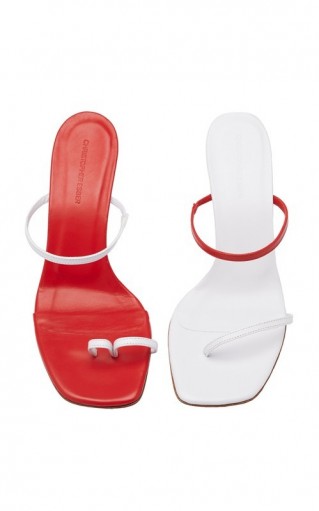 Christopher Esber Fuyao Mismatched Leather Sandals in red and white