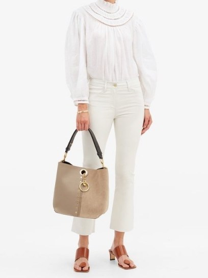 SEE BY CHLOÉ Gaia medium suede and grained-leather tote bag in taupe-grey - flipped