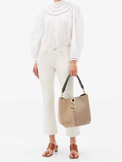 SEE BY CHLOÉ Gaia medium suede and grained-leather tote bag in taupe-grey
