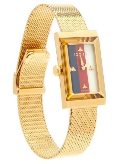 GUCCI G-Frame Sylvie Web-striped watch ~ ladies luxury watches - flipped