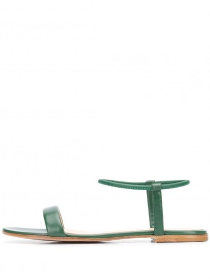 GIANVITO ROSSI Jaime flat leather sandals in green leather - flipped