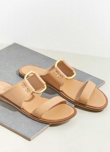 MINT VELVET Gina Camel Leather Sandals | LUXURY LOOK SUMMER FLATS - flipped