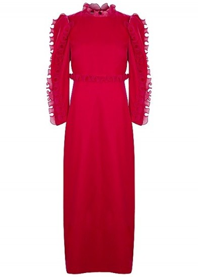 GIVENCHY Raspberry ruffle-trimmed velvet gown ~ long sleeved high neck gowns - flipped