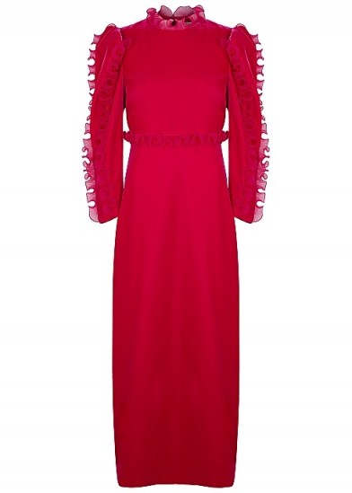 GIVENCHY Raspberry ruffle-trimmed velvet gown ~ long sleeved high neck gowns