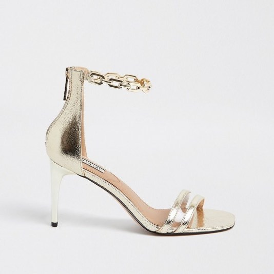 RIVER ISLAND Gold chain detail heeled sandal – metallic heels - flipped