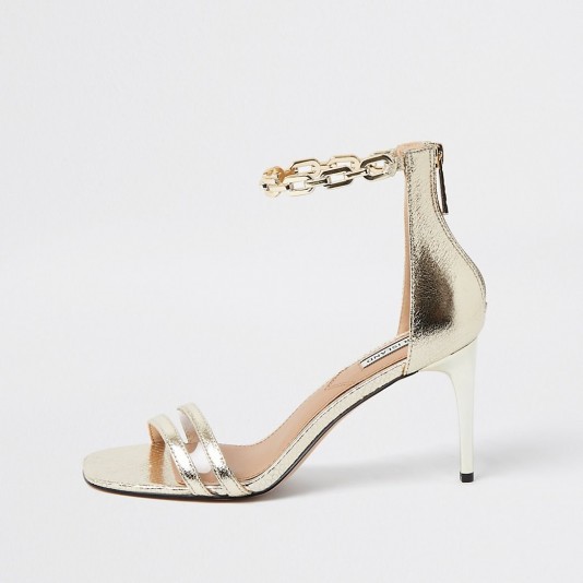 RIVER ISLAND Gold chain detail heeled sandal – metallic heels