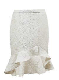 MISS SELFRIDGE Gold Jacquard Floral Print Fishtail Pencil Skirt – frill hem skirts
