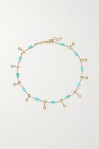 JACQUIE AICHE 14-karat gold, turquoise and diamond anklet | blue stone anklets