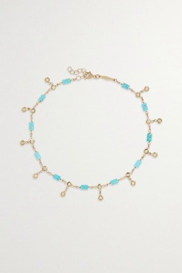 JACQUIE AICHE 14-karat gold, turquoise and diamond anklet | blue stone anklets - flipped
