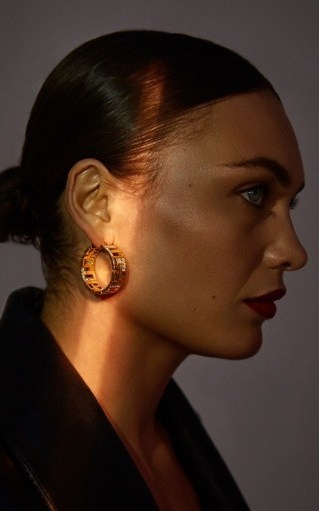Leda Madera Goldie Crystal-Embellished Gold-Plated Brass Hoop Earrings / glamorous hoops - flipped