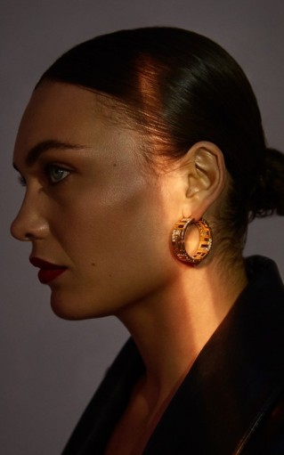Leda Madera Goldie Crystal-Embellished Gold-Plated Brass Hoop Earrings / glamorous hoops
