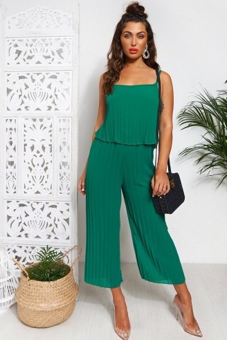 THE FASHION BIBLE GREEN CULOTTE FRILL JUMPSUIT – cami style jumpsuits - flipped