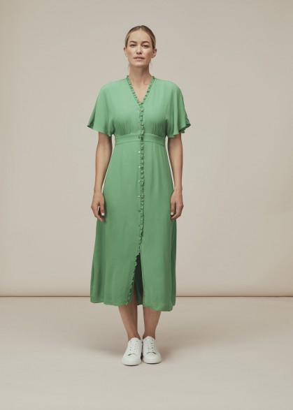 WHISTLES ELLA V NECK DRESS GREEN ~ day dresses